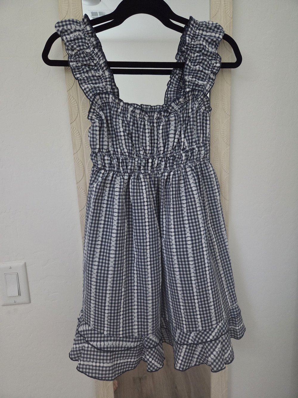 No Boundaries Navy Gingham Ruffle Mini Dress
